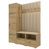 GEPOLSTERT Garderoben-Set Nela II LUX (Farbe Eiche Artisan + Stoff Trinity 04) - Beige/Silberfarben, Holz/Holzwerkstoff (150/187/40cm) - Ravio