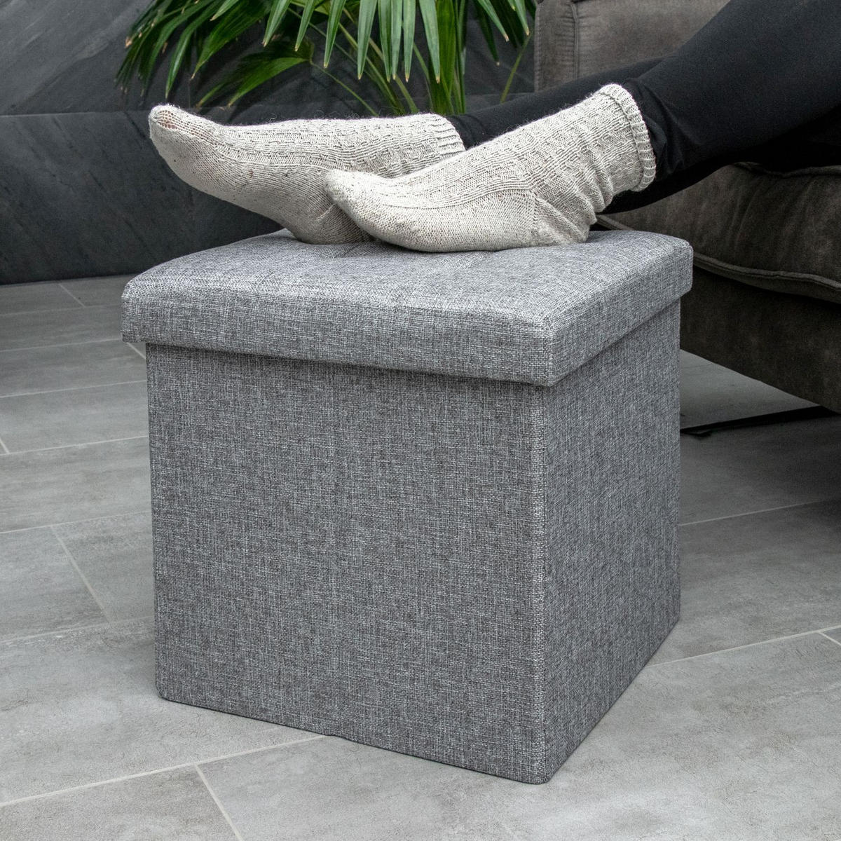 SITZHOCKER Faltbar mit Stauraum 38/38/38 cm (Grau) - Grau, Textil (38/38/38cm) - Intirilife