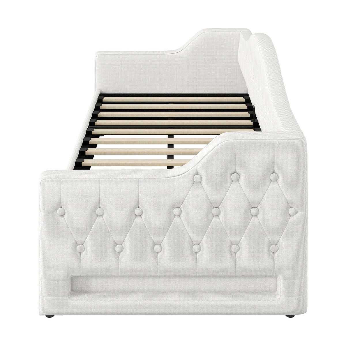 POLSTERBETT 90/200 cm Beige mit LED-Beleuchtung und Stauraum aus Leinen - Beige, Holzwerkstoff (90/200cm) - OKWISH