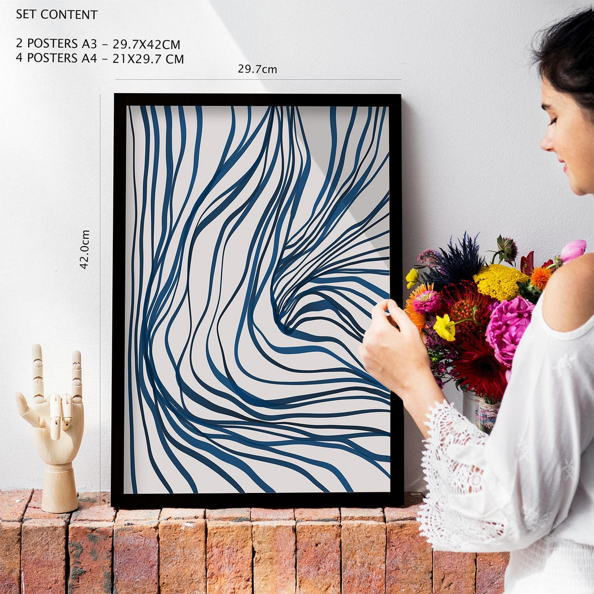 POSTER Set Mit 6 Bezaubernde Schnur In Form Abstracts Ästhetische Dekorative Gemälde Für Ihr Wohnzimmer Zuhause A3 & A4 Rahmen Aus Hellem Holz - Beige, Papier (29/3cm) - Nacnic