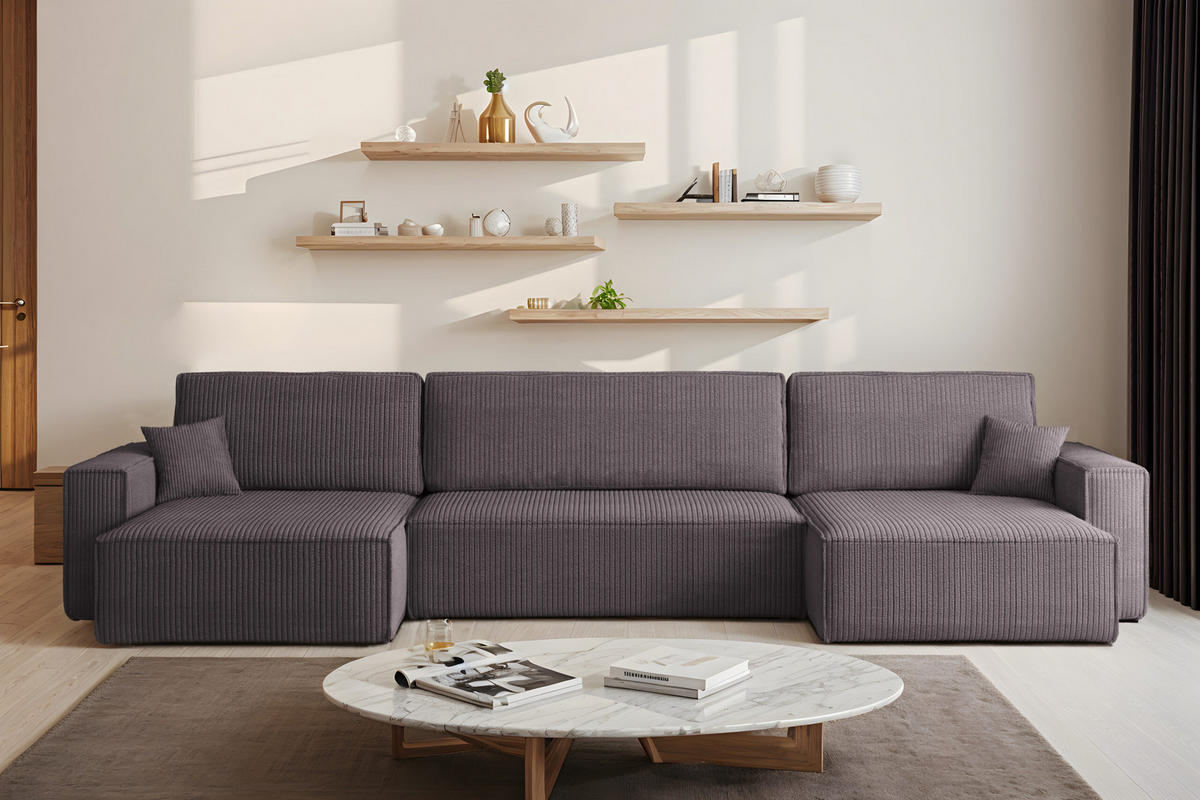 ECKSOFA Mit Schlaffunktion Und Bettkasten BEST U XL Stoff Poso Dunkelgrau - Dunkelgrau, Holz (142/372cm) - Kaiser Möbel