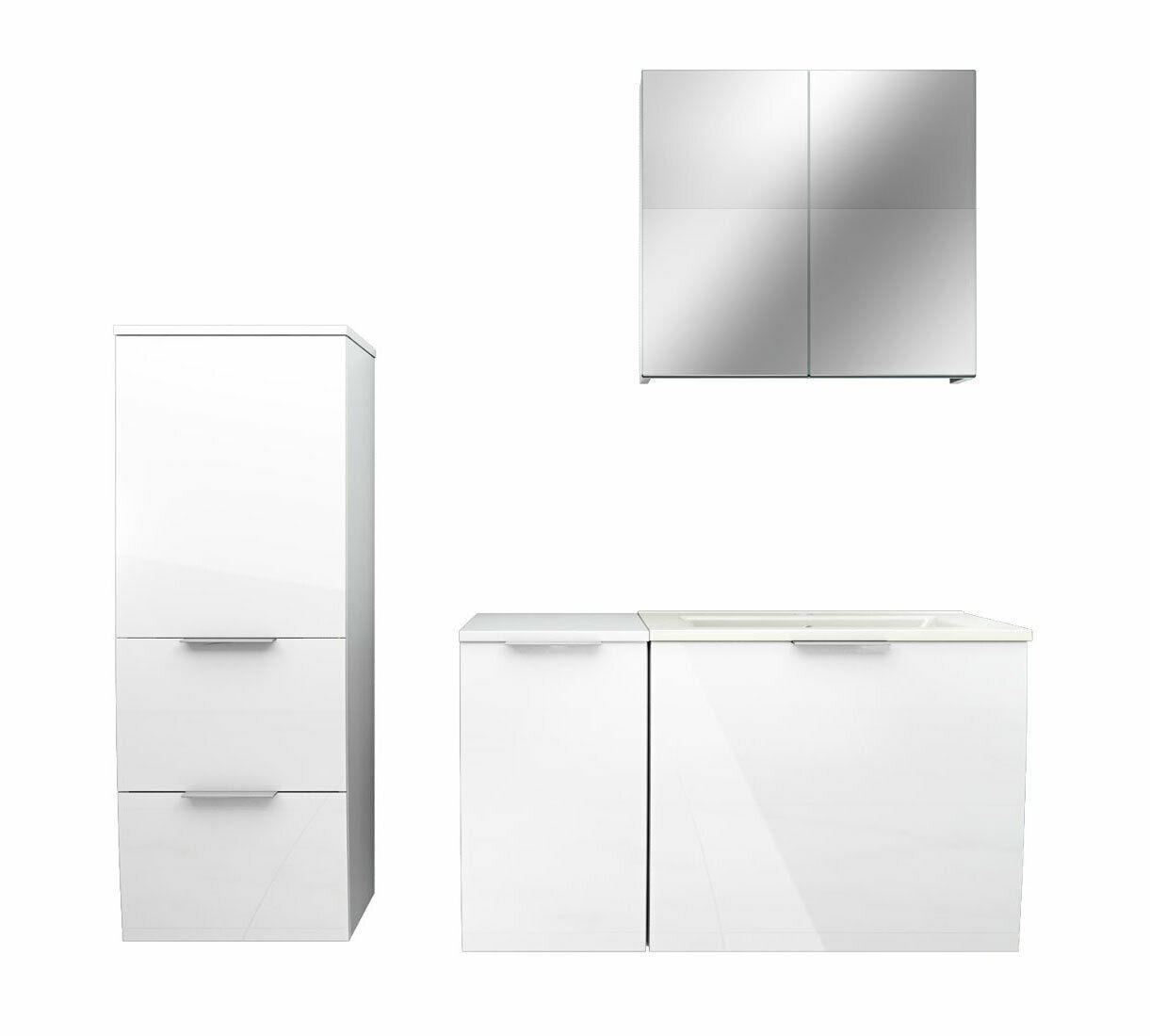 BADMÖBEL Set Gently 1 V2 L Weiß MDF Waschtisch 90cm mit 5W LED-Strahler / Energiebox - Weiß, Glas/Kunststoff (46/52/90cm) - AcquaVapore by Sandra Jentho