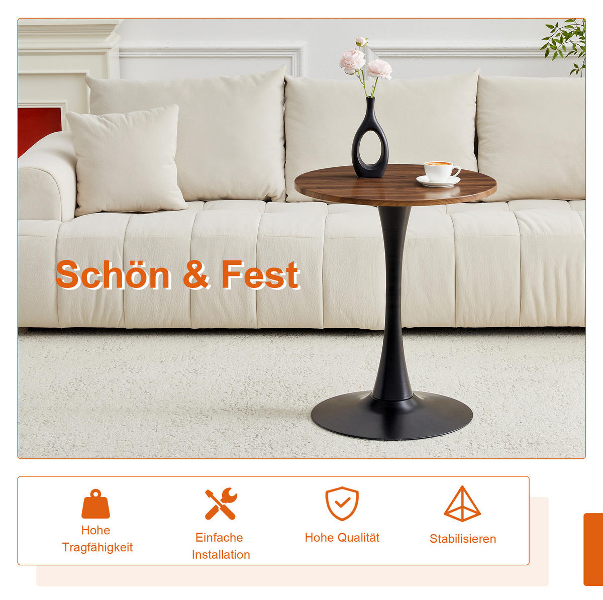 TISCH- UND STUHLSET 3-tlg. rund 60 cm MDF Light Coffee/Black - Hellbraun, Metall (60/72/60cm) - Meubliv