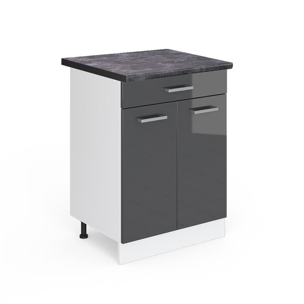 KÜCHENUNTERSCHRANK R-Line Anthrazit Hochglanz 60 cm AP Anthrazit - Anthrazit/Weiß, Holzwerkstoff (60/81.6/60cm) - Vicco