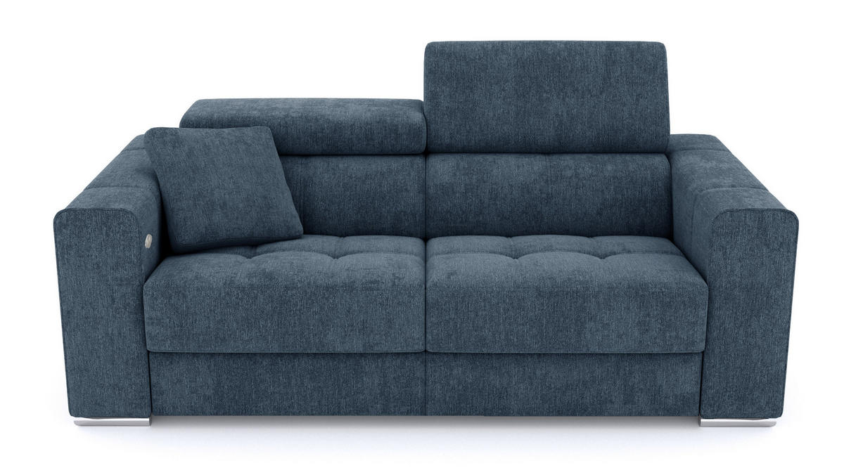 SOFA QUARTZ 3-Sitzer mit 1 Relaxfunktion, blau - Blau/Silberfarben, Holzwerkstoff/Textil (204/80/102cm) - Courtois Laville