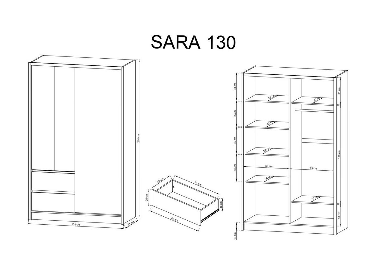 KLEIDERSCHRANK – SARA 130 – 134 cm – Sara – Eiche - Eiche Artisan, Holzwerkstoff (134/214/62cm) - hi-markt
