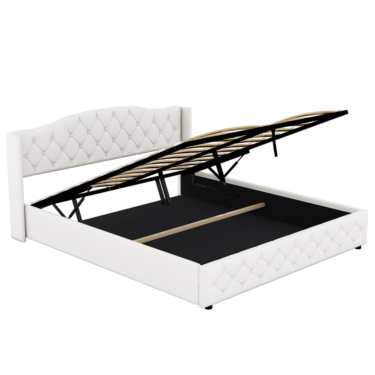 FLACHBETT 180x200cm Beige multifunktional Hydraulik Stauraum - Beige, Holz (180/200cm) - FLIEKS