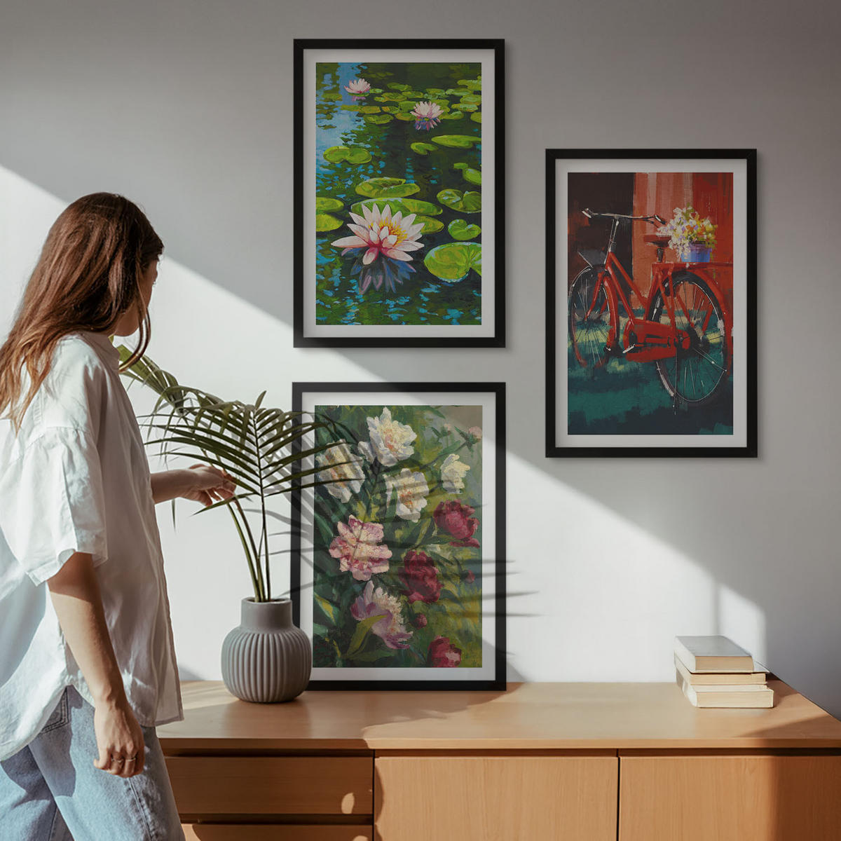 WANDBILDER 3er-Set - 40x60 cm Schwarzer Rahmen - Lilien im Garten, bunte Blumen - Schwarz, Kunststoff (40/60cm) - ArtPrintCave