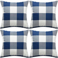 KISSENBEZÜGE mit Karomuster – 45 x 45 cm – Blau (4er-Set) - Blau, Textil (45/45cm)