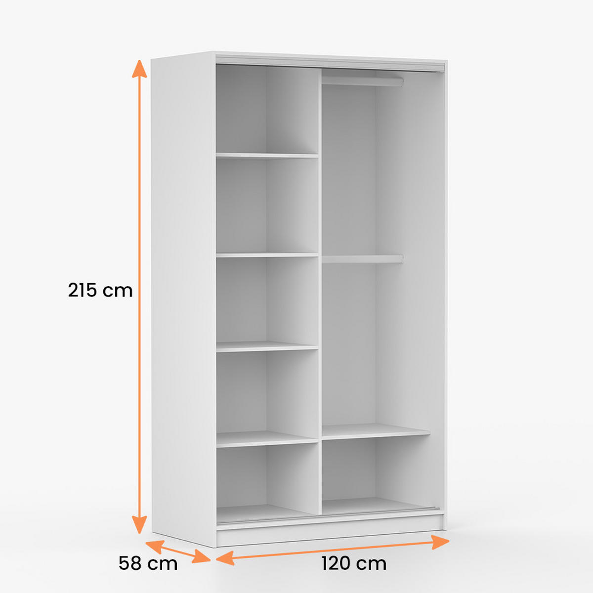 POSUVNÁ skříň Tokyo M 120 cm, 120/215/64, bílá - bílá, kompozitní dřevo (120/215/58cm) - imoebel24