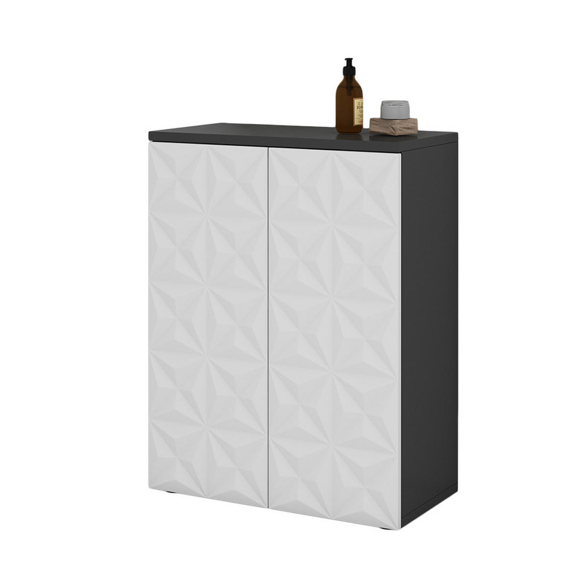 MIDISCHRANK Edge Schwarz 60 x 79.5 cm mit 2 Türen und 3 Fächer - Schwarz/Weiß, Holzwerkstoff (60/79.5/30cm) - Vicco