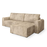 ECKSOFA VALTINO Creme Kordstoff mit Schlaffunktion - Creme, Holz (275/148cm) - MASSENO