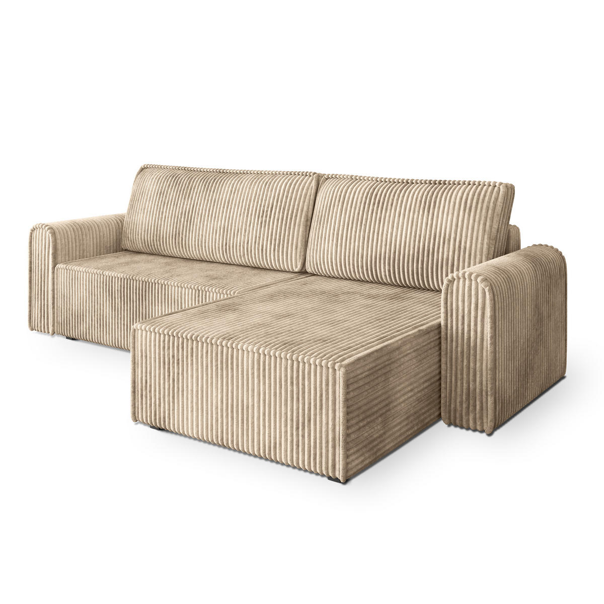 ECKSOFA VALTINO Creme Kordstoff mit Schlaffunktion - Creme, Holz (275/148cm) - MASSENO