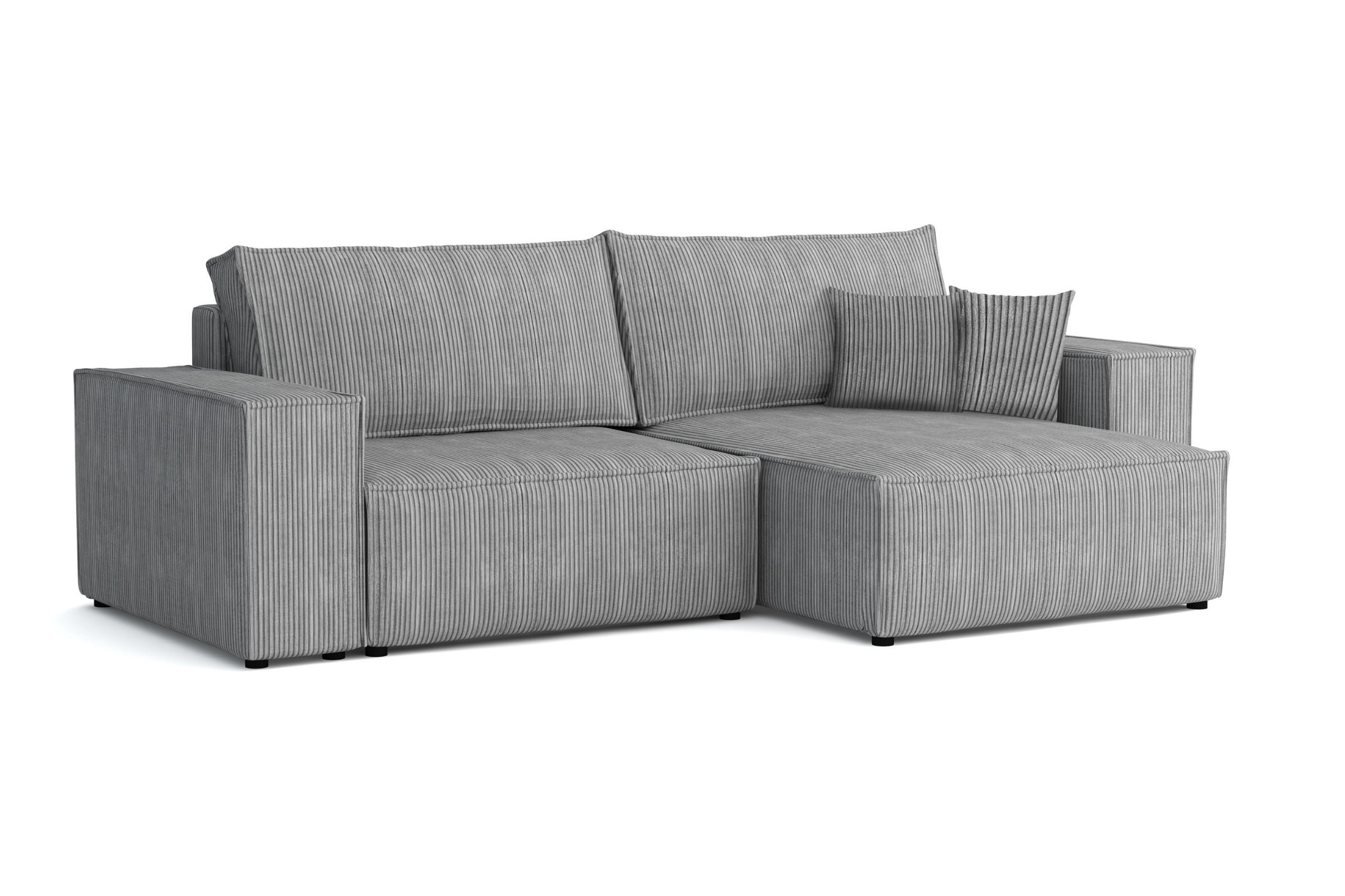 ECKSOFA MATT 255/153 cm rechts in Cord Hellgrau - Hellgrau/Schwarz, Holz/Holzwerkstoff (255/153cm) - Deine Möbel 24