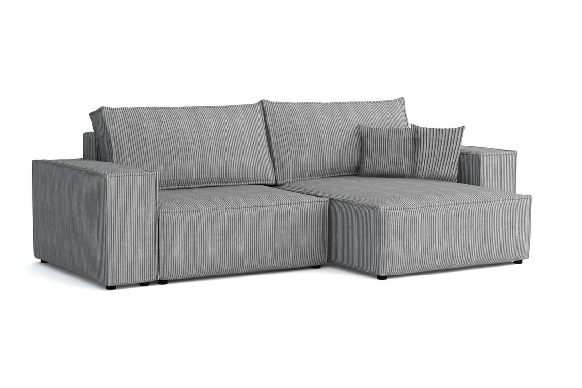 ECKSOFA MATT 255/153 cm rechts in Cord Hellgrau - Hellgrau/Schwarz, Holz/Holzwerkstoff (255/153cm) - Deine Möbel 24