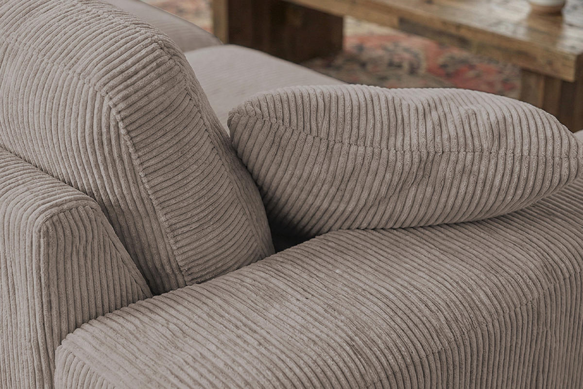 SOFA NETTA Taupe Cord - Taupe/Braun, Birkenholz/Textil (258/90/116cm) - KAWOLA