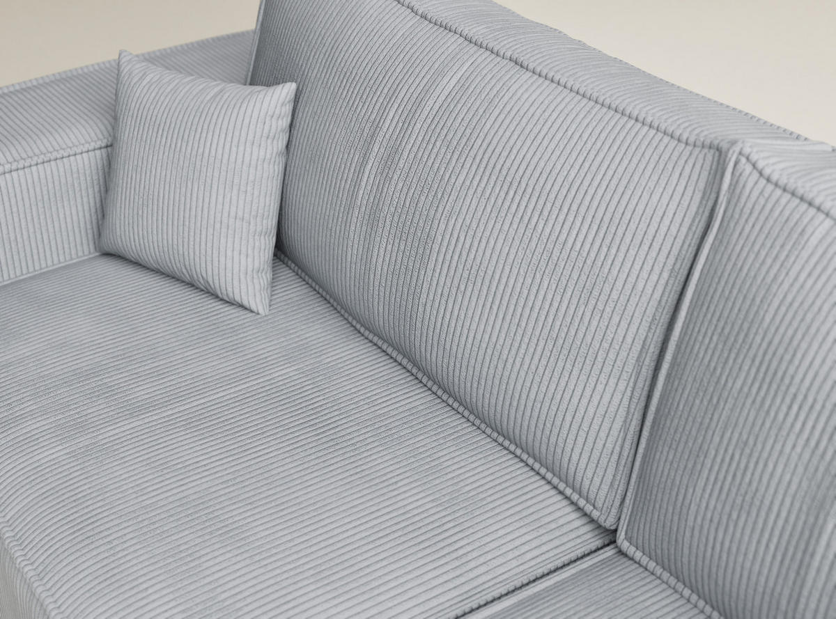 ECKSOFA MIT SCHLAFFUNKTION Tonga Hellgrau Samtstoff - Hellgrau/Schwarz, Holz/Holzwerkstoff (255/105cm) - Maison de Reve