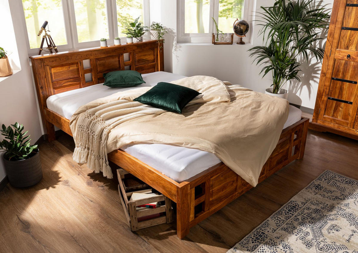 HOLZBETT Akazie 160x200x90 honig lackiert OXFORD #0252 - Braun, Holz (160/200cm) - Massivmoebel24