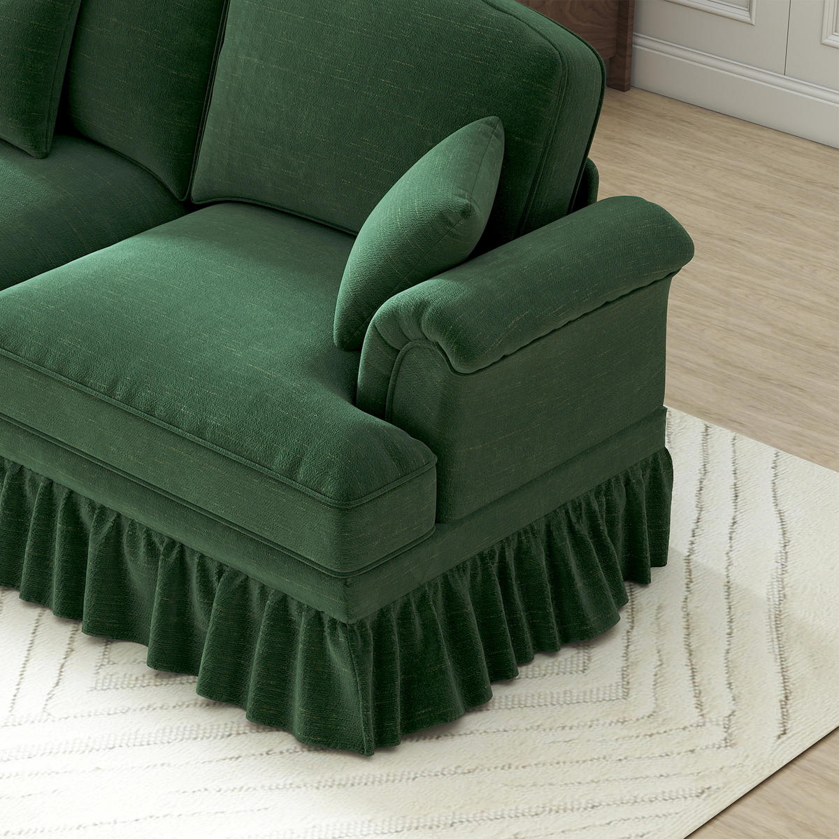 MODULARES Ecksofa Chenille mit Hocker und abnehmbarem Rüschenrock 272/140/93 cm Grün - Grün, Textil (140/272cm) - Redom