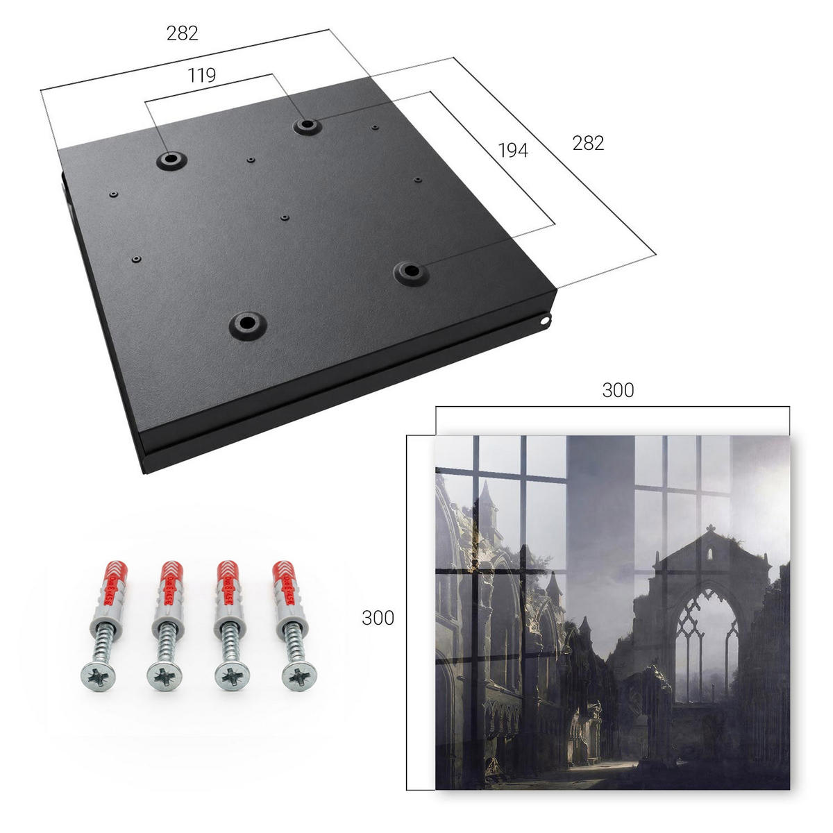 SCHLÜSSELBOX Schwarz 30x30 cm- Türöffnung nach rechts - Geheimnisvolle Ruinen - Grau, Metall (30/30/5cm) - TULUP
