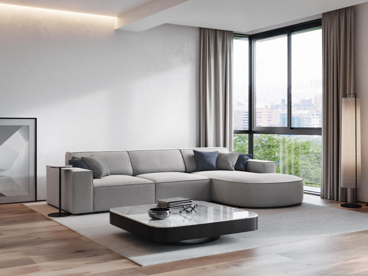 ECKSOFA rechts Jodie aus strukturiertem Stoff hellgrau 4 Sitzplätze - Hellgrau, Textil (166/284cm) - Micadoni