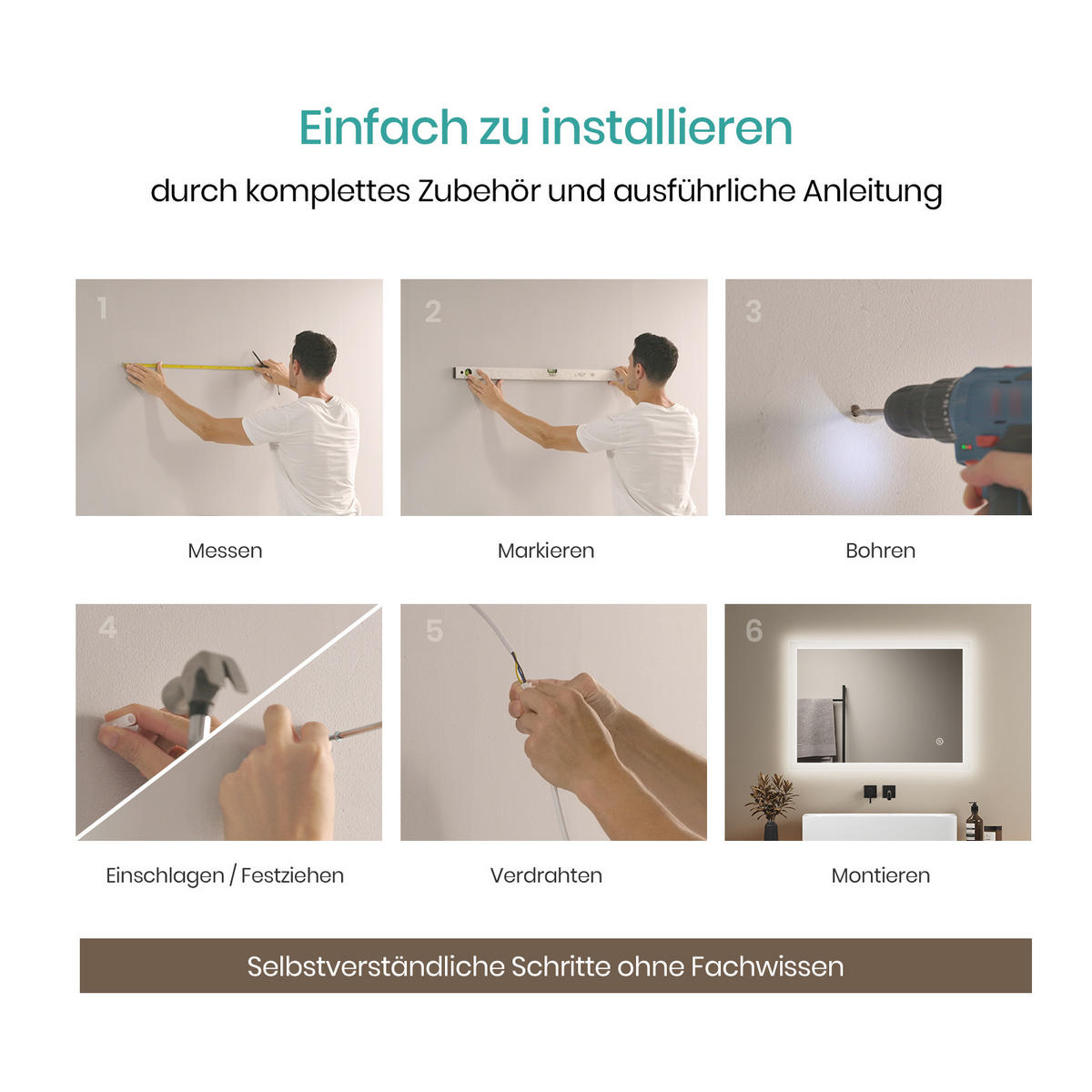 BADSPIEGEL mit Touch-Schalter Beleuchtung 80/60/3,5 cm - Weiß, Glas (60/3.5/80cm) - EMKE