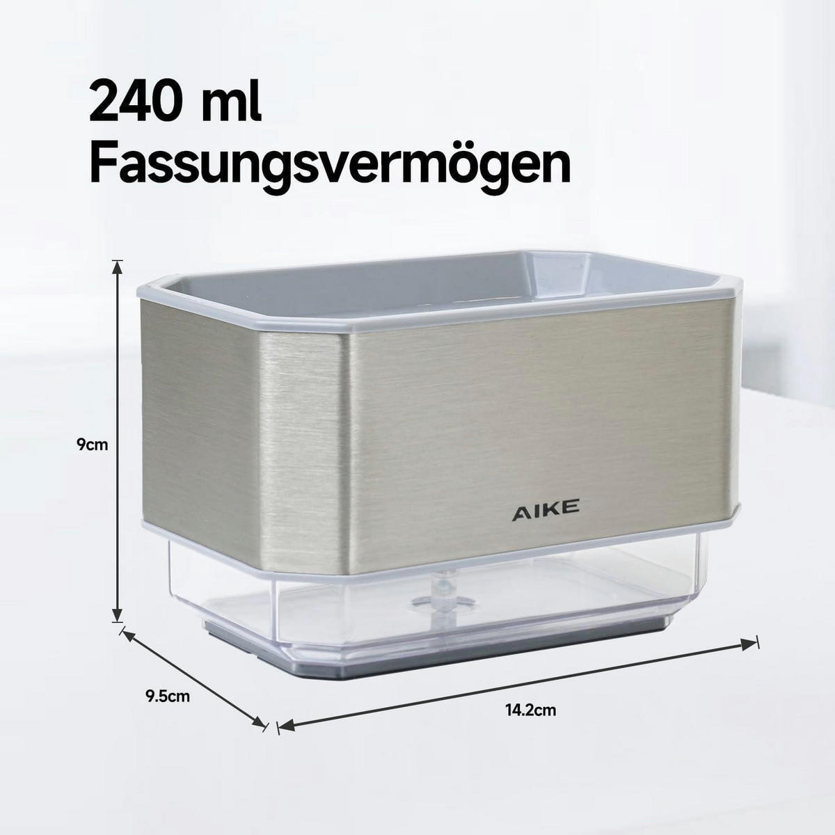 SEIFENSPENDER Küche Edelstahl 240 ml mit Schwamm - Silberfarben, Metall (9.8/14.7/10cm)