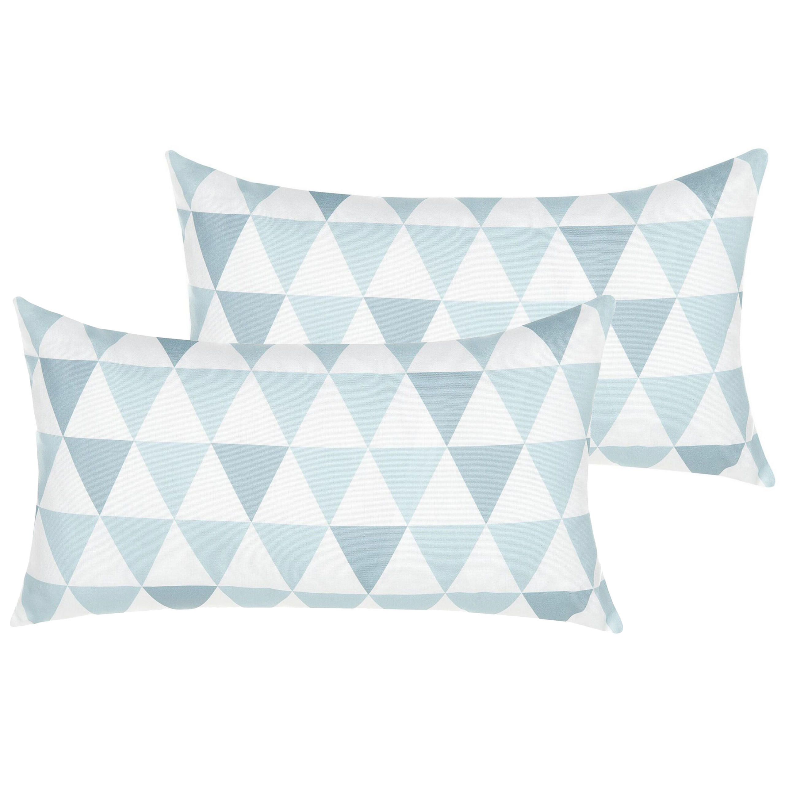 GARTENKISSEN 2er-Set Dreiecke blau/weiss 40/70 cm Trifos - Hellblau, Textil (40/70cm) - Beliani