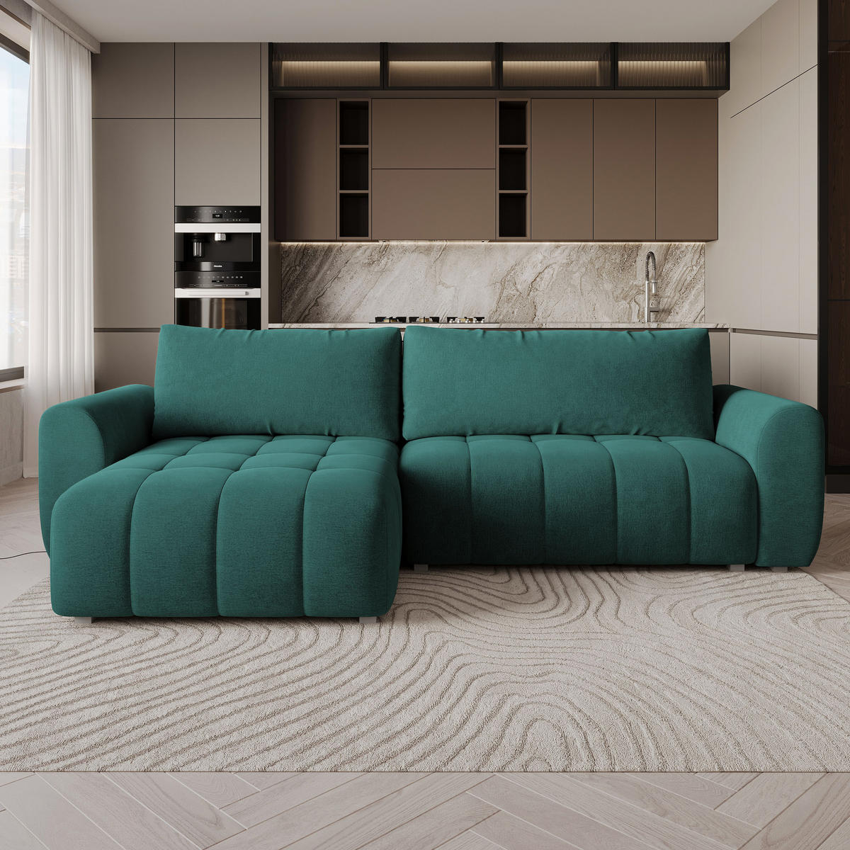ROHOVÁ Sedačka MODARO CASTEL 75, Azurová - šedá/světle modrá, dřevo/textil (285/148cm) - MASSENO