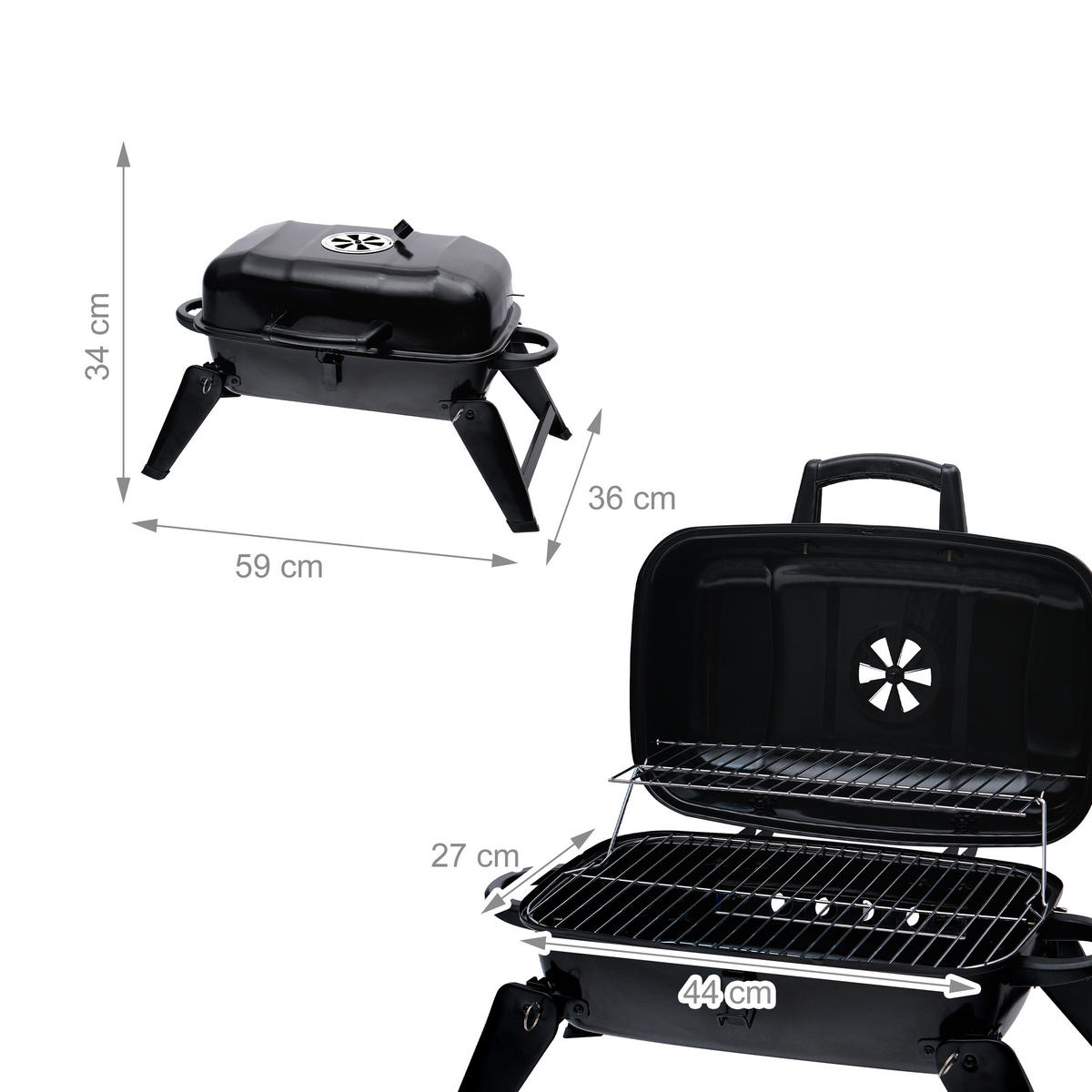 TISCHGRILL - Schwarz, Metall (59/34/36cm) - Relaxdays