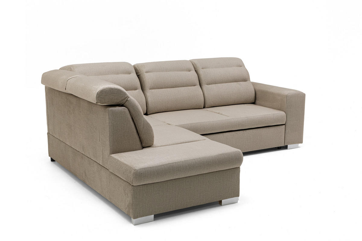 ECKSOFA CLOUD L Links mit Schlaffunktion 120x190 Velours Beige - Chromfarben/Beige, Holz/Kunststoff (202/260cm) - Muffo