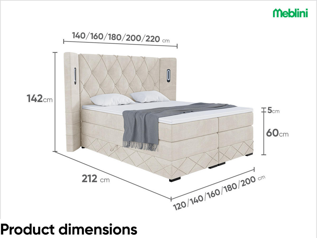 BOXSPRINGBETT Manuel - Creme/Schwarz, Holzwerkstoff/Textil (200/200cm) - Meblini