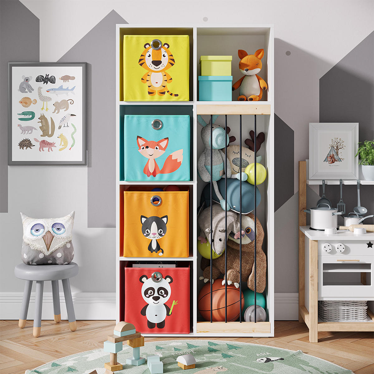KINDERREGAL Marvin Weiß 72 x 143 cm mit 4 Faltboxen opt.1 - Weiß, Holzwerkstoff (72/143/29.1cm) - Vicco