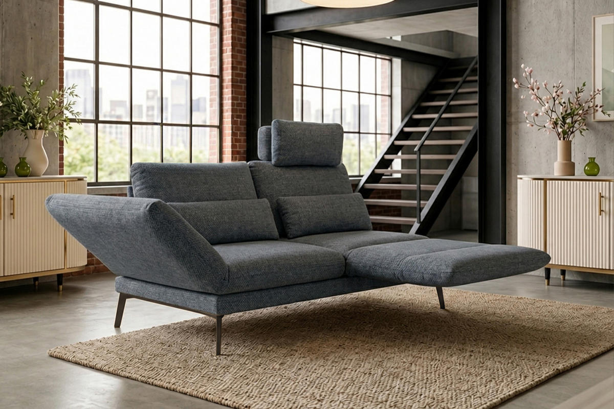 SOFA HOLLY Anthrazit Flachgewebe - Anthrazit/Braun, Textil/Metall (176/90/92cm) - KAWOLA