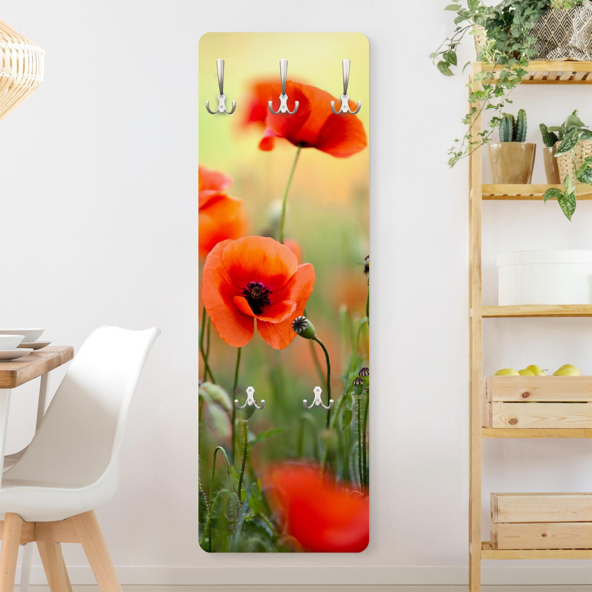 WANDGARDEROBE - Roter Sommermohn 34/105 cm - Grün, Holzwerkstoff (34/105/1.6cm) - Bilderwelten