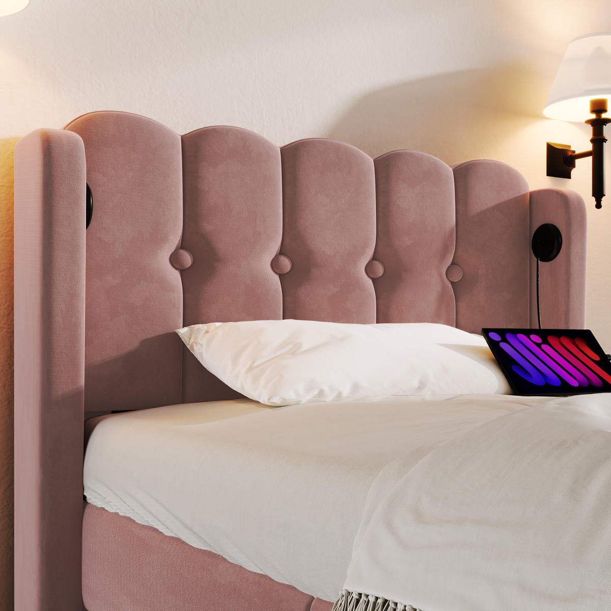 POLSTERBETT 90/200 cm Rosa mit USB- und Type-C-Anschlüssen - Rosa, Textil (90/200cm) - OKWISH