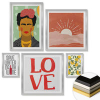 WANDBILDER 5er Set - 50x50 cm & 20x30 cm & 40x60 cm Silberner Rahmen - Zitronen Inschrift Liebeslandschaft Frida - Silberfarben, Kunststoff (40/60cm) - ArtPrintCave