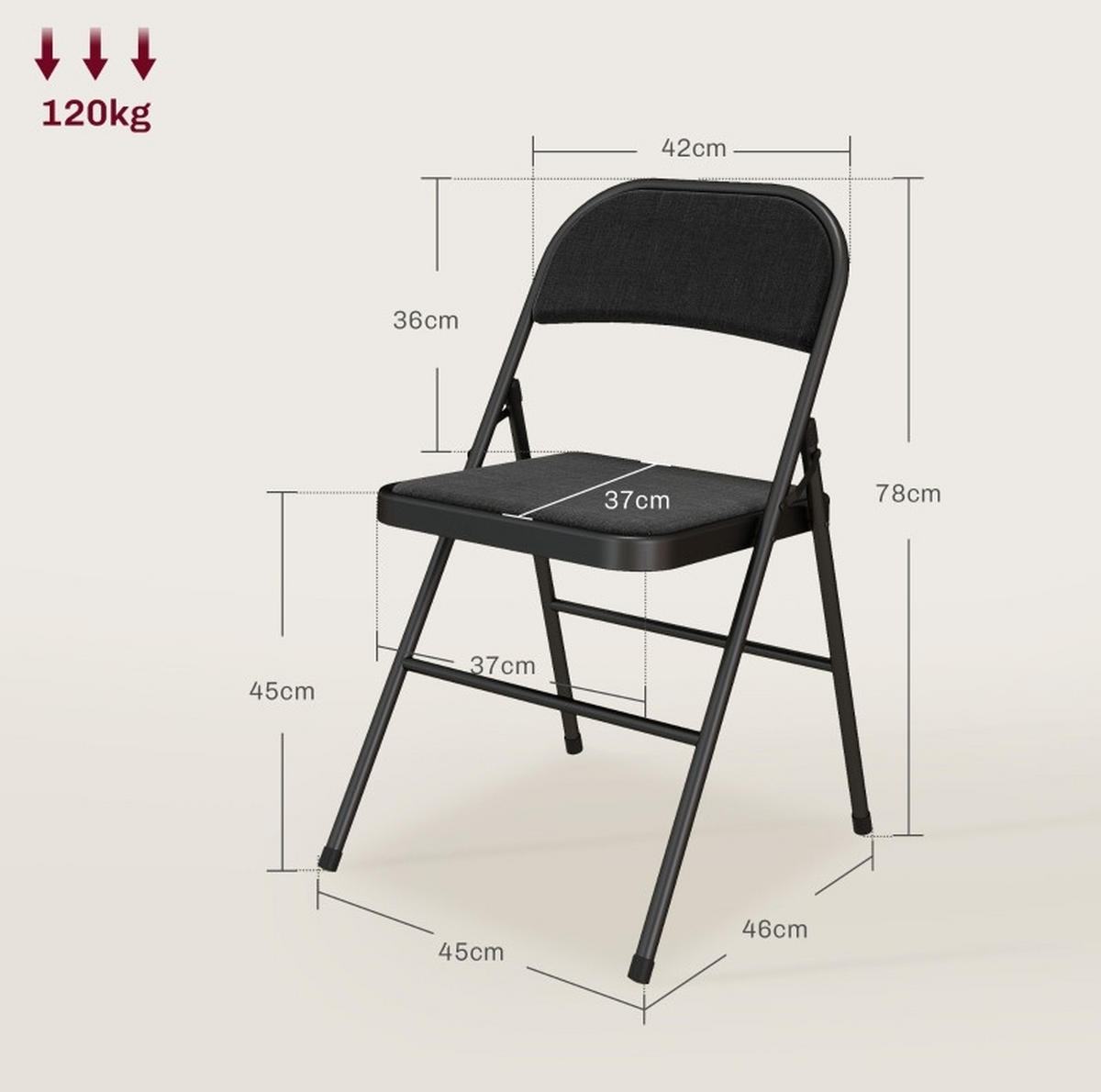 KLAPPSTÜHLE gepolstert 45 x 46 x 78 cm 4er-Set Metall Schwarz - Schwarz, Metall (45/78/46cm) - Meubliv