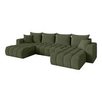 SEDACÍ SOUPRAVA DO U s funkcí spaní a úložným prostorem MILA-U-v1 378x194x86 zelená bouclé - černá/zelená barva, kompozitní dřevo/textil (378/86/194cm) - ALTDECOR