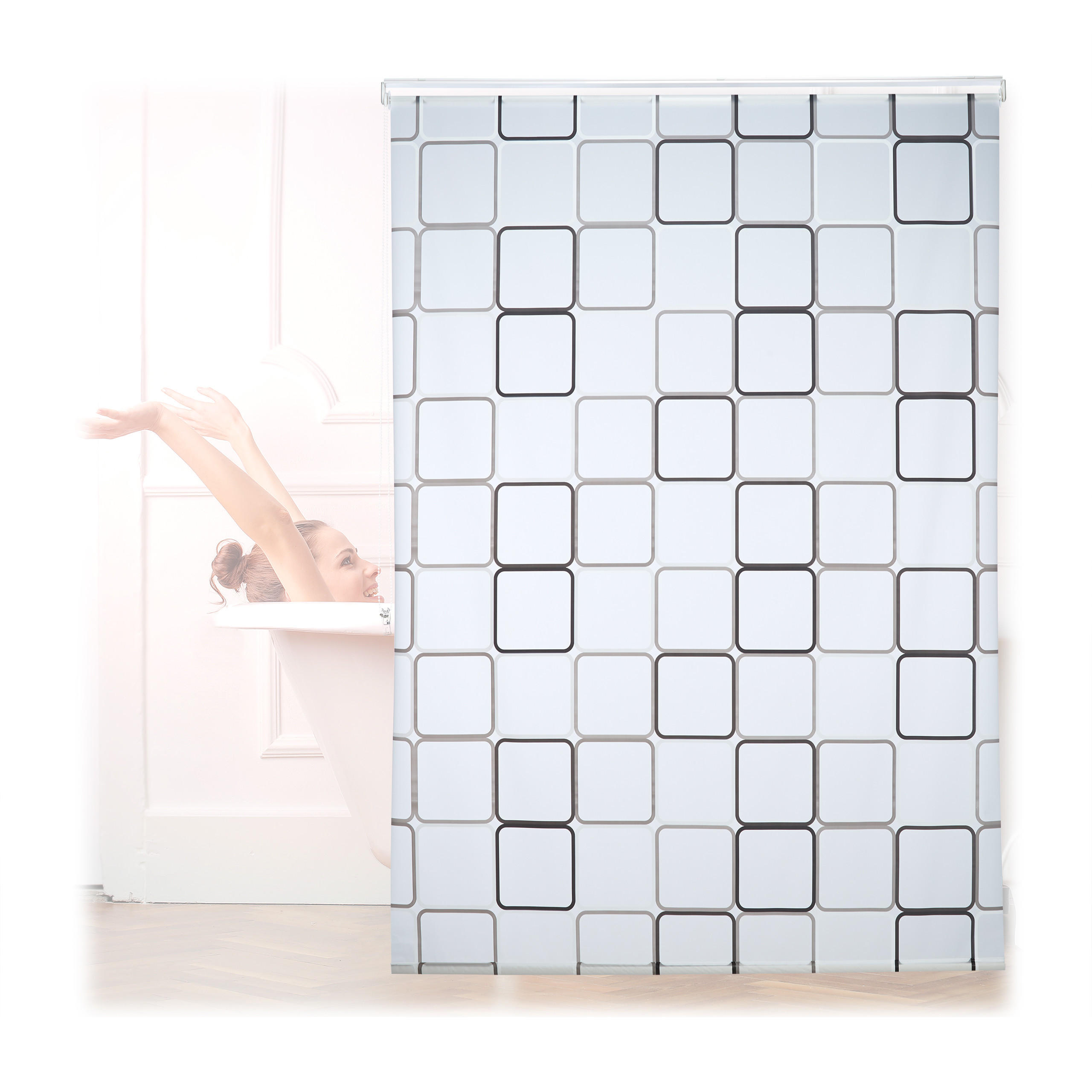 DUSCHROLLO - Weiß, Kunststoff/Metall (160/5cm) - Relaxdays