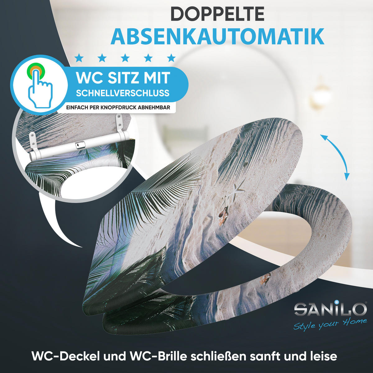 WC-SITZ mit Absenkautomatik & Top Fix Beach - Beige, Holzwerkstoff (37.7/5.5/48cm) - Sanilo