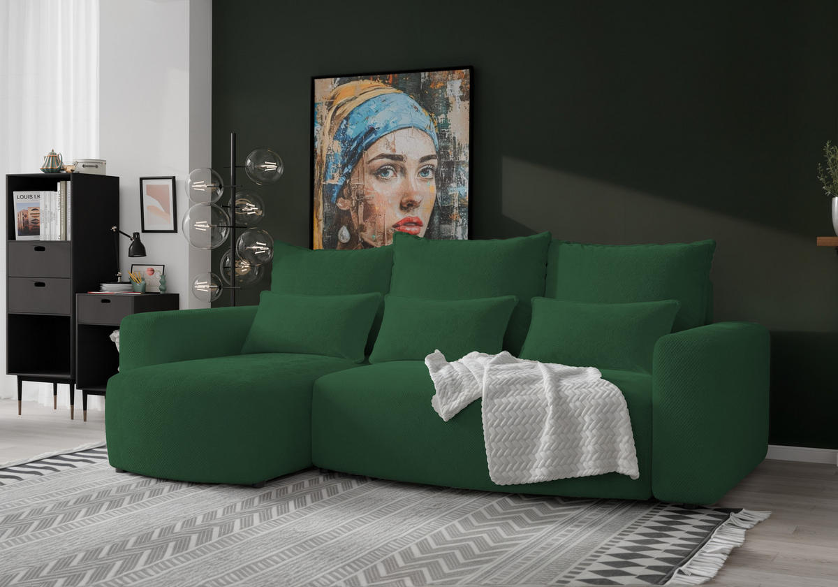 ECKSOFA Travis mit Bettkasten und Schlaffunktion, L-Form, Cord, Universal - Grün, Holzwerkstoff (248/148cm) - 4ALL HOME
