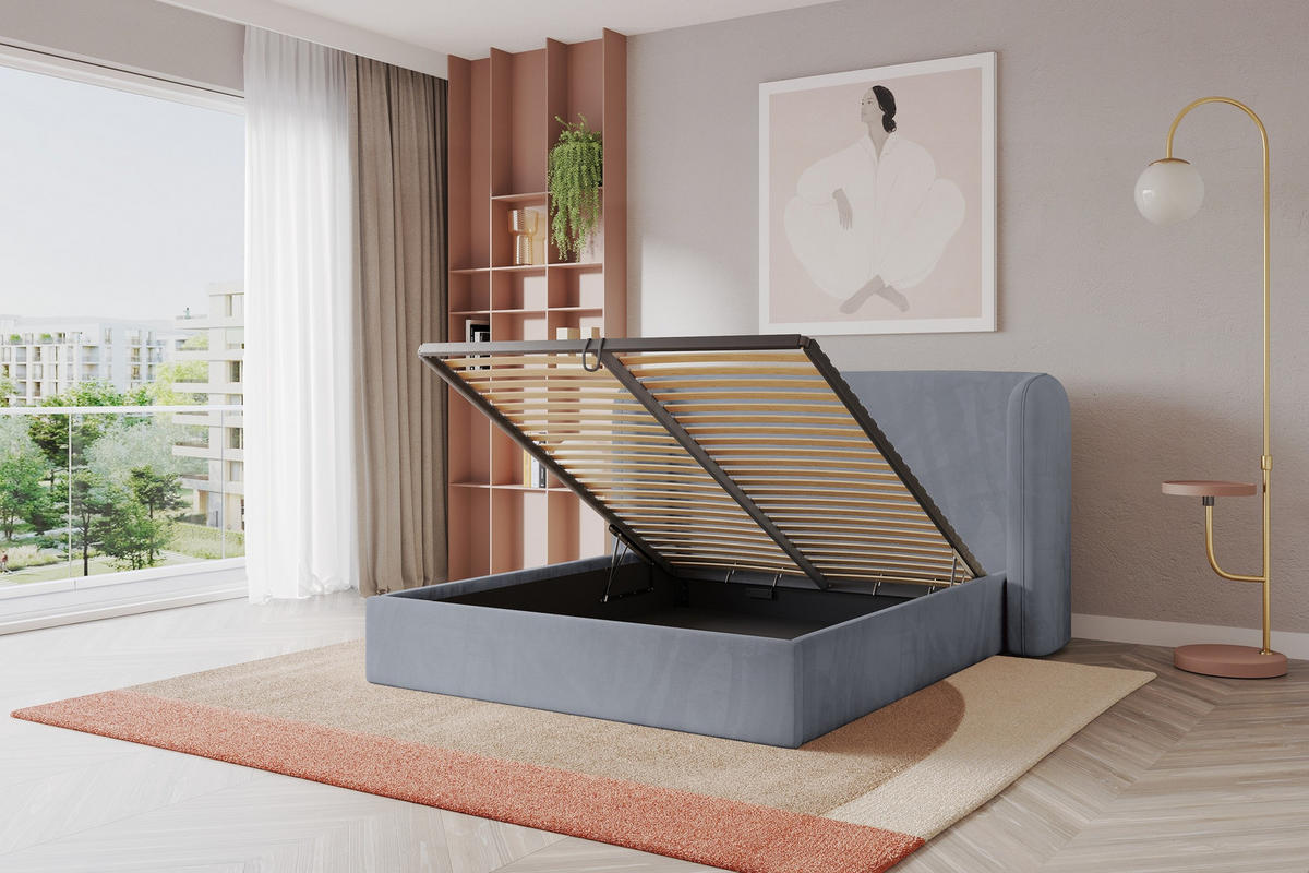 POLSTERBETT mit Bettkasten und Lattenrost, Boxbett ohne Matratze - ESTI 160x200 Grau - Grau, Holzwerkstoff/Textil (160/200cm) - ALTDECOR