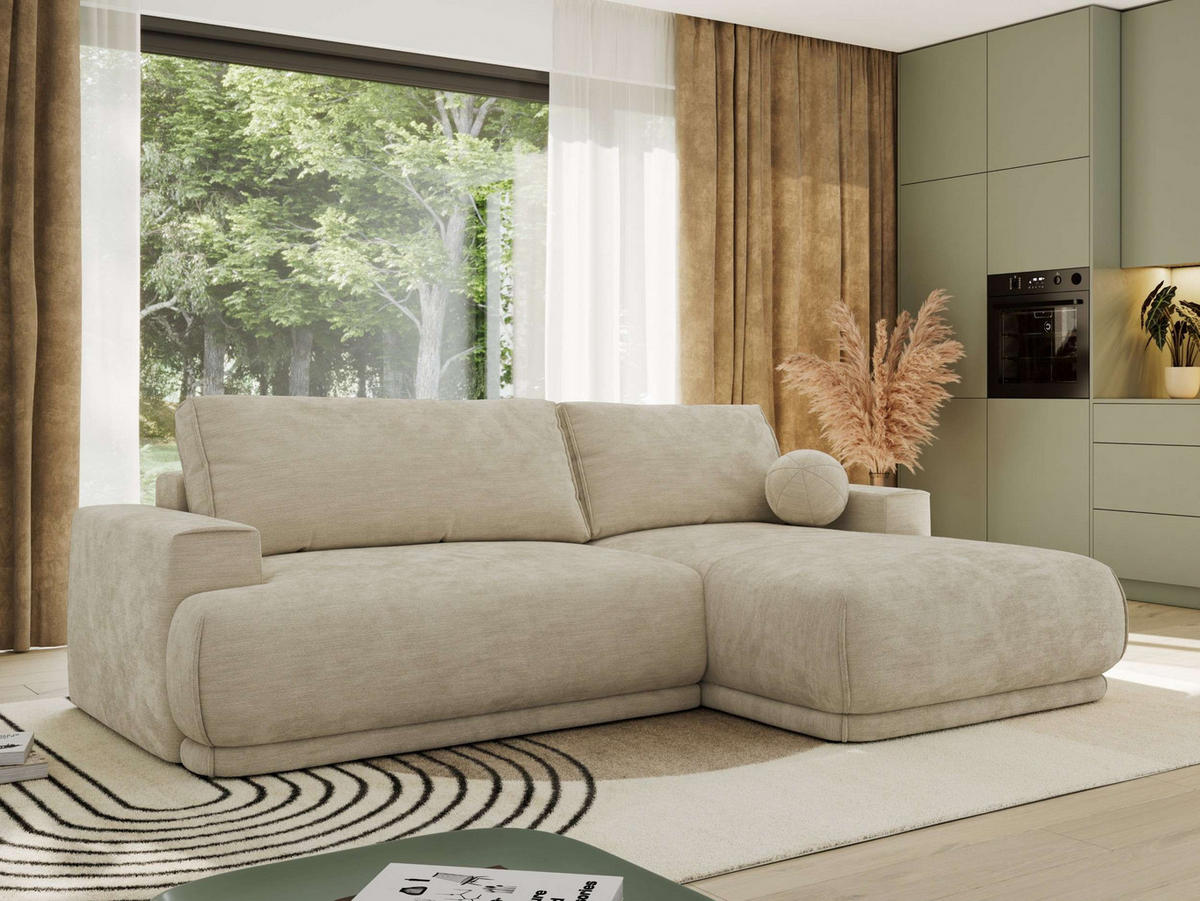 ECKSCHLAFSOFA RINA L Beige Schenille glatt - rechts - Beige/Schwarz, Kunststoff/Textil (170/267cm) - MKS