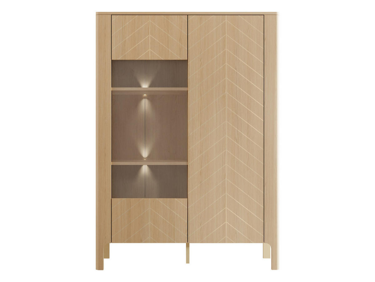 VITRINE Malumi MM03 2D mit weißer LED Beleuchtung - Eichefarben/Naturfarben, Holzwerkstoff/Metall (103/146/41cm) - MIRJAN24