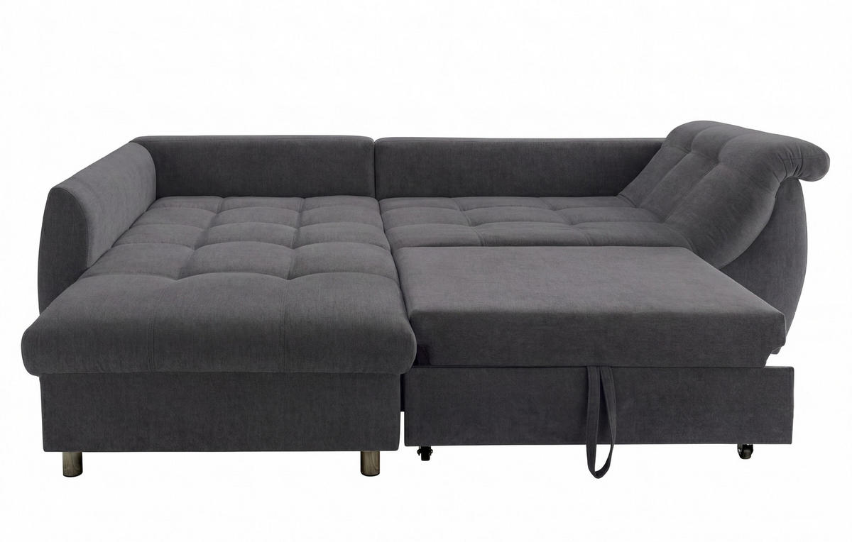 ECKSOFA mit Schlaffunktion, Wellenunterfederung, Ottomane links B250/T190/H84 cm, Liegefl. 179x190 cm, Mikrofaser Anthrazit / 17008 - Chromfarben/Anthrazit, Textil/Metall (250/190cm) - luma-home