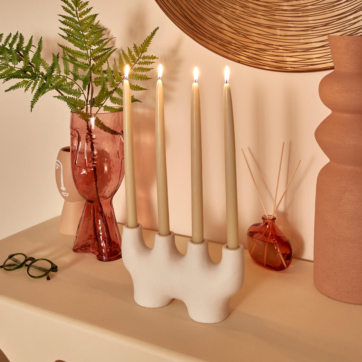 KERZENHALTER aus Keramik 24/7/12,5 cm - Beige, Keramik (7/12.5/24cm) - Atmosphera Createur d´interieur