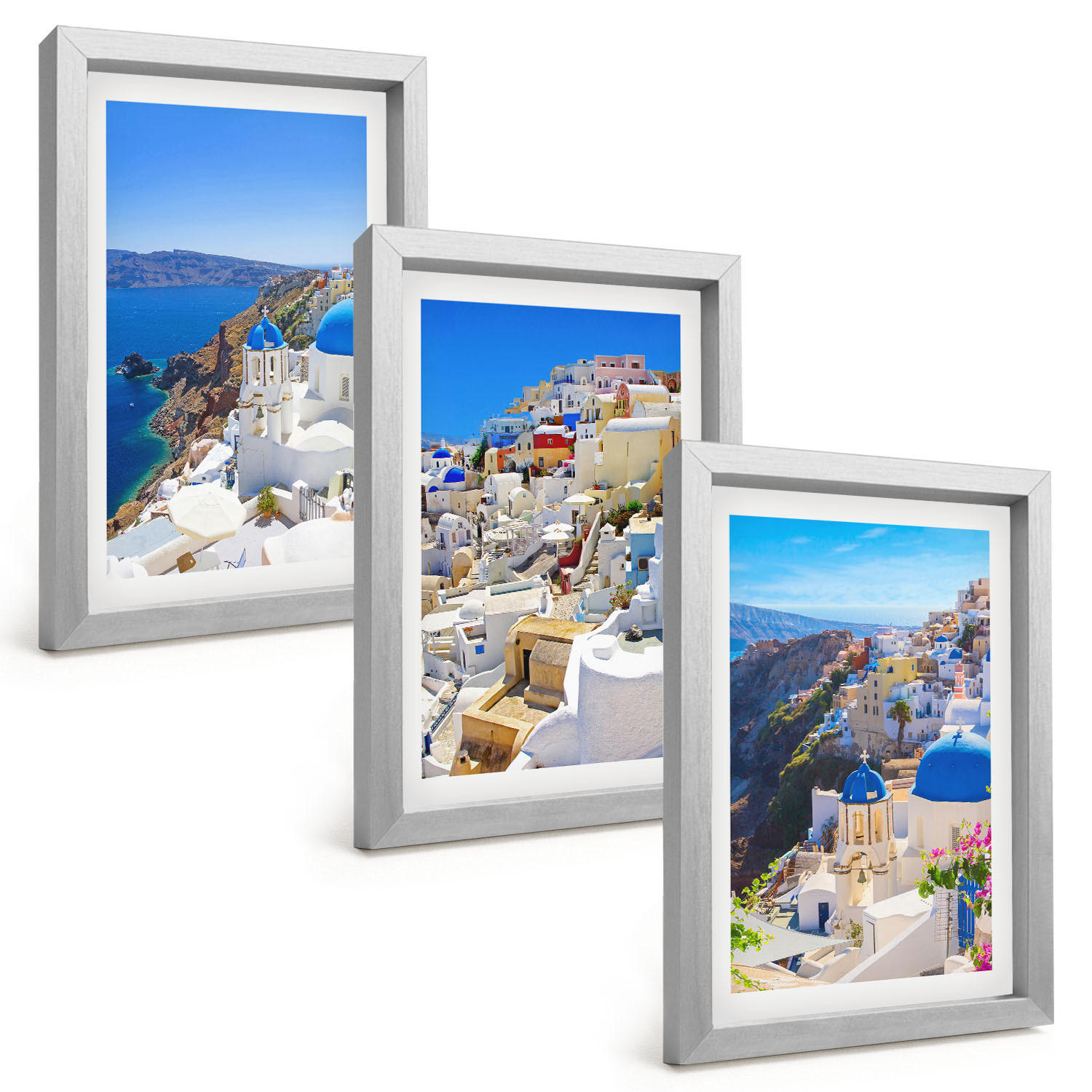 BILDER SET 3er Set - 20x30 cm Silberner Rahmen - Landschaftsarchitektur Oia Santorini - Silberfarben, Kunststoff (20/30cm) - TULUP