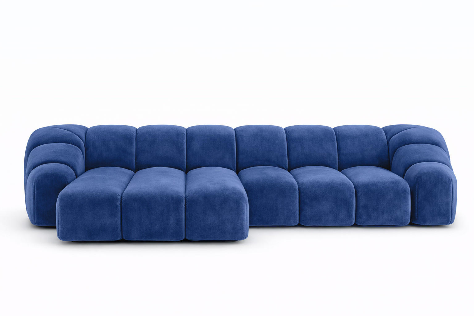 ECKSOFA Modulare L-Form, Veloursstoff Bluvel, Tintenblau, Links, CROISSANT L - Blau, Holz (305/190cm) - Kaiser Möbel