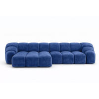 ECKSOFA Modulare L-Form, Veloursstoff Bluvel, Tintenblau, Links, CROISSANT L - Blau, Holz (305/190cm) - Kaiser Möbel